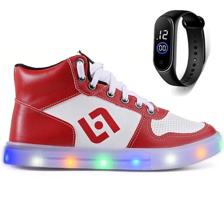 Tenis Infantil De Led Meninos Botinha Cano Alto Escolar Casual Basico + Relogio - LIGHT Imagem de Tenis Infantil De Led Meninos Botinha Cano Alto Escolar Casual Basico + Relogio
