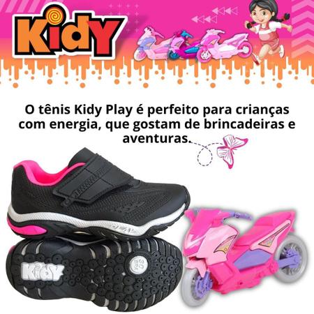 Tênis Infantil Kidy Play + Moto Feminino - Preto+Pink