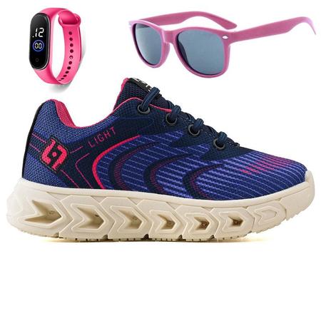 Imagem de Tenis Infantil Feminino Meninas Escolar Casual Calce Facil Basico + Oculos Relogio