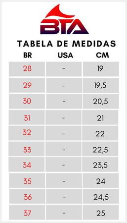 Tabela de tamanho shop tenis fila infantil