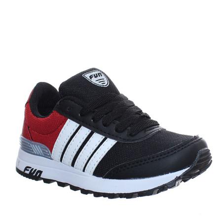 Tenis Infantil Masculino Listrado Preto Vermelho Casual Pemania