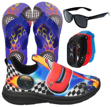 Tênis Infantil Masculino Slip On Personagem Sonic Carros Preto Básico +  Chinelo