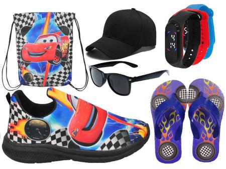 Tênis Infantil Masculino Slip On Personagem Sonic Carros Preto Básico +  Chinelo