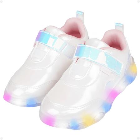 Imagem de Tênis Infantil Pampili Liz Luz Com Led Branco Holográfico