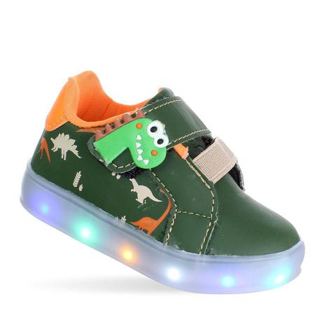 Tenis Led Infantil Menino Dinossauro Verde Luzinha Pemania