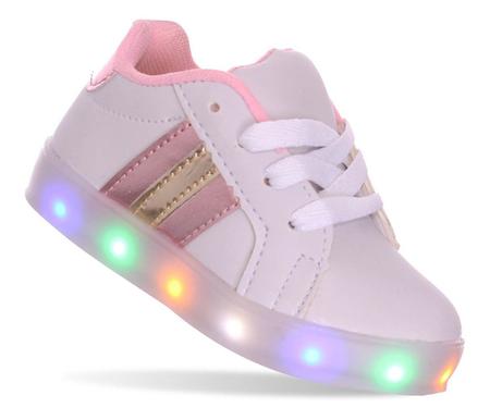 Imagem de Tenis Led Luz brilha pisca acende Feminino infantil menina criança  rosa ou branco