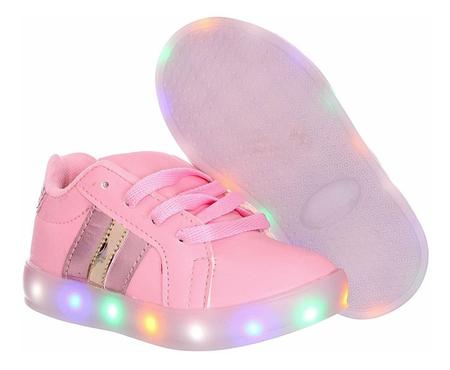 Imagem de Tenis Led Luz brilha pisca acende Feminino infantil menina criança  rosa ou branco