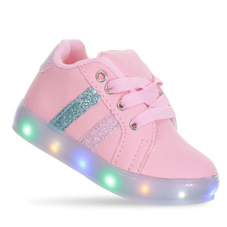 Imagem de Tenis Led Luz pisca Criança Feminino infantil Rosa Color Glitter Brilho PC032