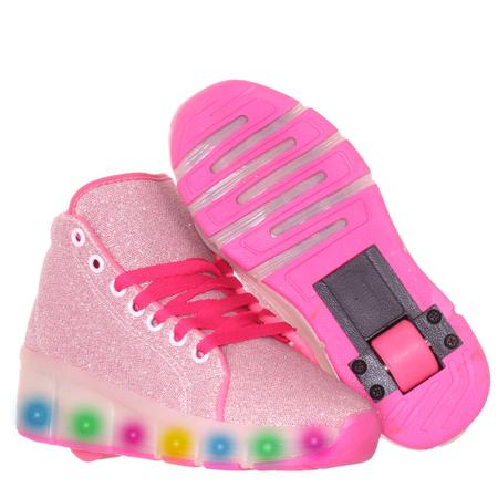 Imagem de Tênis Led luz  Rosa Glitter com rodinha infantil feminino meninas