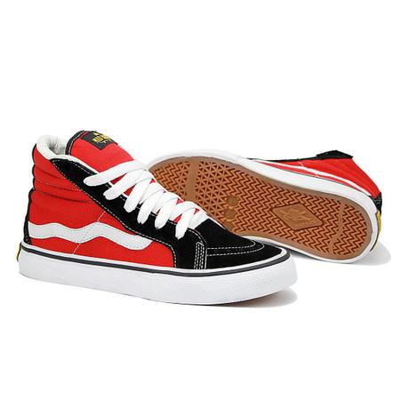 Tênis Mad Rats Skate Hi Top pu Cano Alto Branco Vermelho