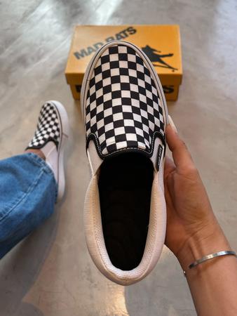 Tênis De Skate Mad Rats Quadriculado Slip On Preto Branco