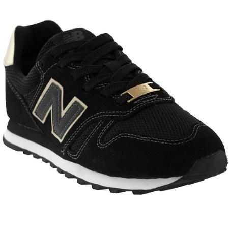 Tenis new balance feminino preto best sale com dourado