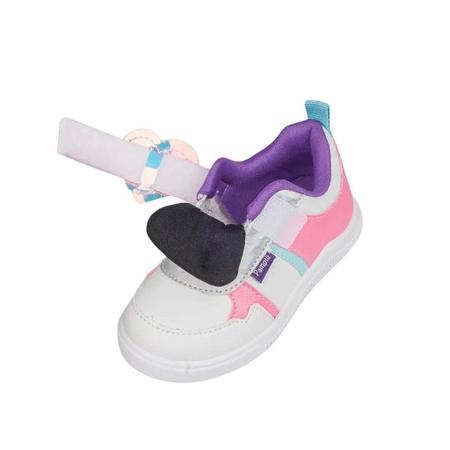 Imagem de Tênis Pom Pom Branco e Rosa Infantil Menina Pampili 699027