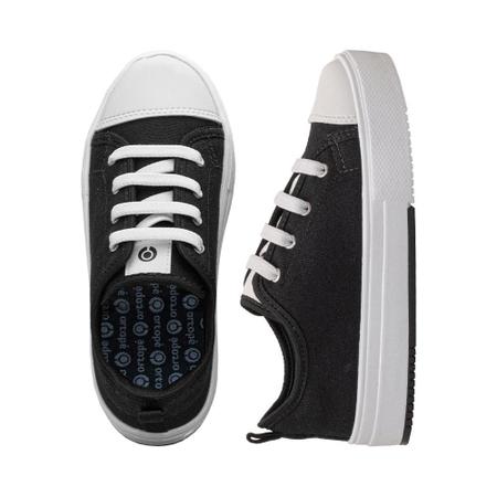 Tênis Preto e Branco Kids Fechamento Cadarço Flatform Ortopé - ORTOPE Imagem de Tênis Preto e Branco Kids Fechamento Cadarço Flatform Ortopé