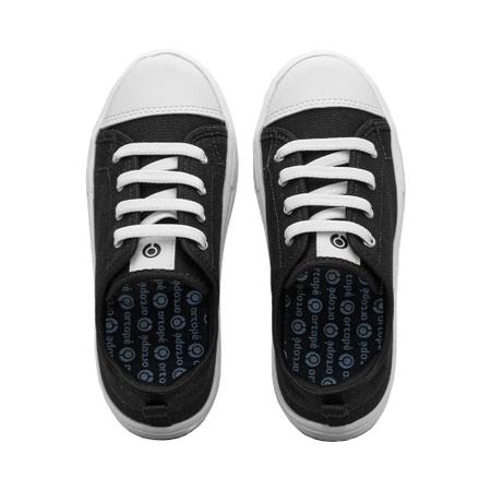 Tênis Preto e Branco Kids Fechamento Cadarço Flatform Ortopé - ORTOPE Imagem de Tênis Preto e Branco Kids Fechamento Cadarço Flatform Ortopé