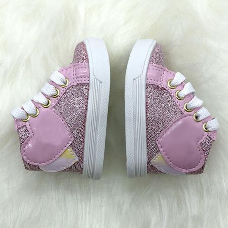 Tênis Sapatinho Para Bebês Infantil Cano Alto Love Glitter Rosa Imagem de Tênis Sapatinho Para Bebês Infantil Cano Alto Love Glitter Rosa