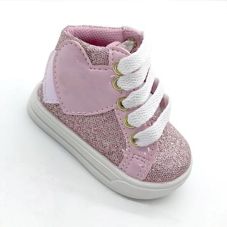 Tênis Sapatinho Para Bebês Infantil Cano Alto Love Glitter Rosa Imagem de Tênis Sapatinho Para Bebês Infantil Cano Alto Love Glitter Rosa