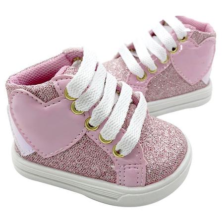 Tênis Sapatinho Para Bebês Infantil Cano Alto Love Glitter Rosa Imagem de Tênis Sapatinho Para Bebês Infantil Cano Alto Love Glitter Rosa