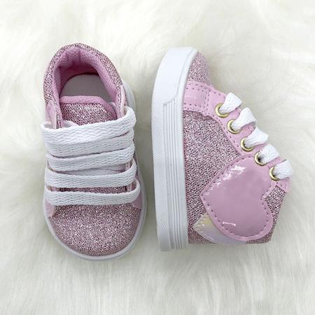 Tênis Sapatinho Para Bebês Infantil Cano Alto Love Glitter Rosa Imagem de Tênis Sapatinho Para Bebês Infantil Cano Alto Love Glitter Rosa