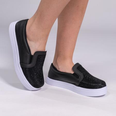 Slip on preto com hot sale brilho