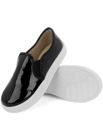 T nis Slip On Infantil Verniz Calce F cil Confort vel Preto Branco