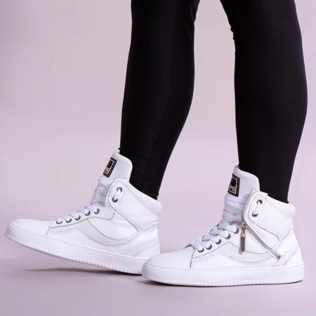 Imagem de Tênis Sneaker Feminino Zíper Cano Alto Academia Couro Legítimo 20500