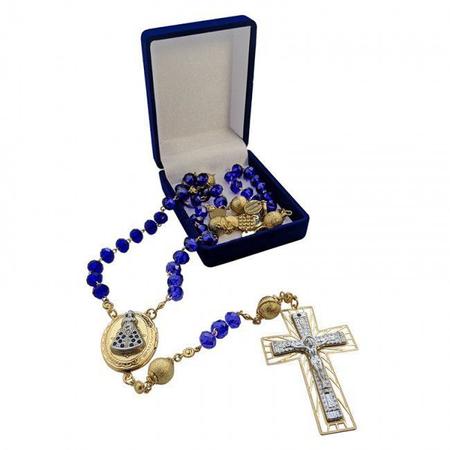 Imagem de Terço especial nossa senhora aparecida de cristais facetados azul