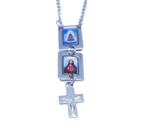 Imagem de Terço Nossa Senhora Aparecida e Sagrado Coração de Jesus em Aço Inox Antialérgico   A037B