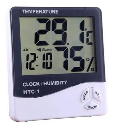 Imagem de Termo Higrômetro Medidor Temperatura Umidade Relógio Digital
