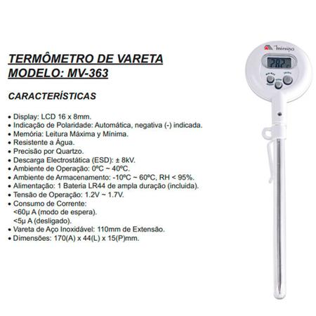 Imagem de Termômetro de Vareta Minipa -10 a 200ºC - MV-363