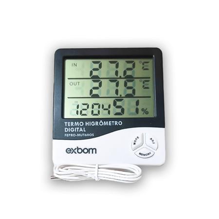 Imagem de Termômetro Higrômetro Digital Função Relógio Medidor Umidade Temperatura - Exbom