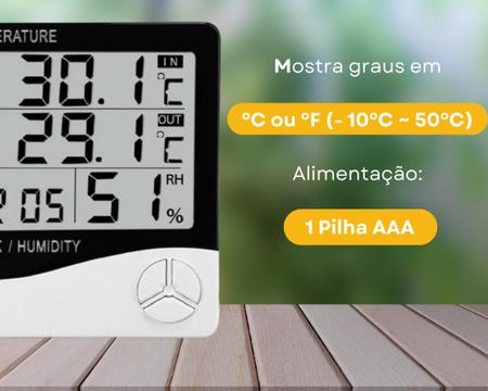 Imagem de Termômetro Higrômetro Termo higrômetro Digital HTC-2 Cabo 1 Metro Temperatura Interna Externa Umidade do Ar Relógio Alarme