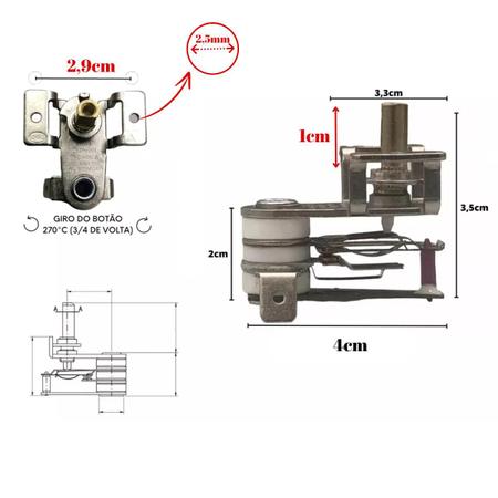 Imagem de Termostato Lamina Com Suporte 16a Bivolt 300ºc Forno Agt-l3