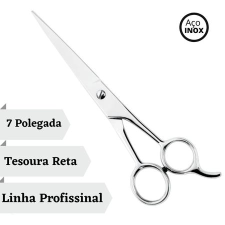 Imagem de Tesoura Corte Cabelo Aço Reto Cabelereiro Barbeiro Profissional