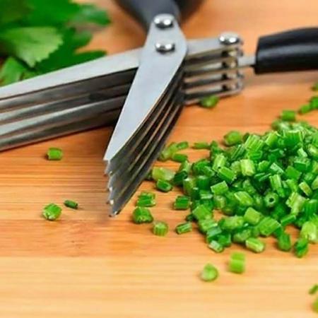 Imagem de Tesoura de Cozinha 5 Lâminas Inox Cortar Picar Verduras e Ervas Cabo Anatômico