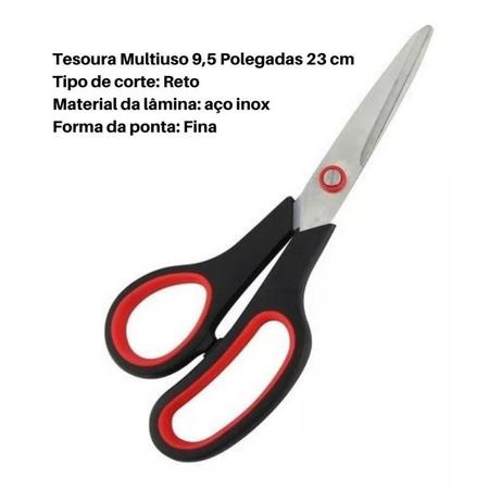 Imagem de Tesoura Multiuso Papel Tecido 9,5 Polegadas 23cm Corta Fácil Escritório Casa Artesanato Escola Multiuso Multifuncional