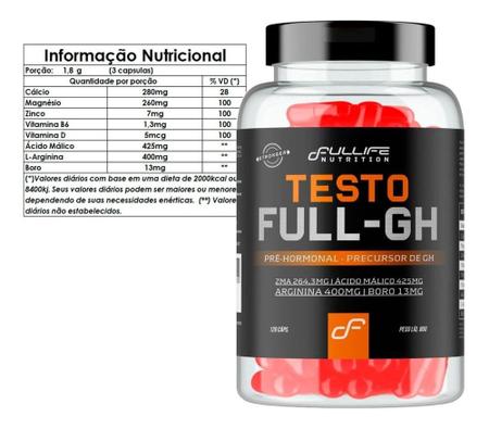 Imagem de Testo Full Gh Pre Hormonal Zma Acido Malico Arginina E Boro 120 Capsulass - Fullife Nutrition