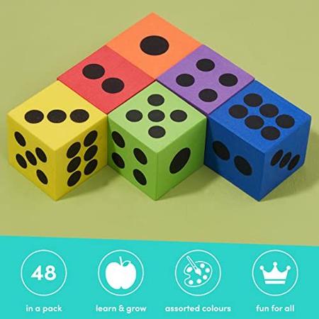 Imagem de THE TWIDDLERS 48 Grande Conjunto de Dados de Espuma, 1,5 Polegadas - Colorido e Educacional - Brinquedos de Aprendizagem para Crianças, Jardim de Infância, Pré-escola, Salas de Aula, Jogos de Matemática