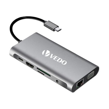 Imagem de Thunderbolt VEDO 10 em 1 4K HDMI 3 portas USB 3.0 LAN VGA, SD e TF USB C