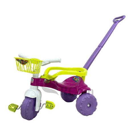 Triciclo Infantil rosa com Empurrador E Protetor Motoca - Magic