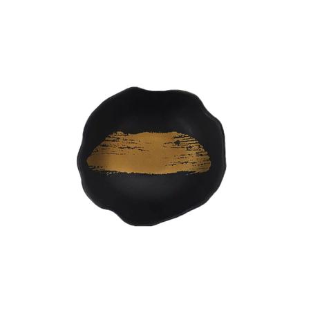 Imagem de Tigela Bowl Travessa Rasa Preto Dourado Ceramica Fosco Stone