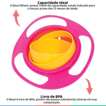 Imagem de Tigela Infantil Bebê 130ml 12+Meses Tigela Bolha Giratória Com Tampa Giro Bowl 360 Rosa Buba