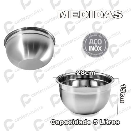 Imagem de Tigela Mixing Boll Luxo 28cm 5 Litros Aço Inox Com Medidor Interno