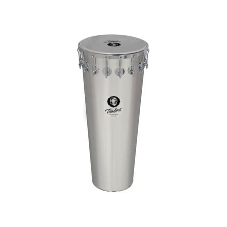Timbal Timbra 14 Polegadas por 90 cm de Alumínio Polido com Aro Cromado e Pele Leitosa Imagem de Timbal Timbra 14 Polegadas por 90 cm de Alumínio Polido com Aro Cromado e Pele Leitosa