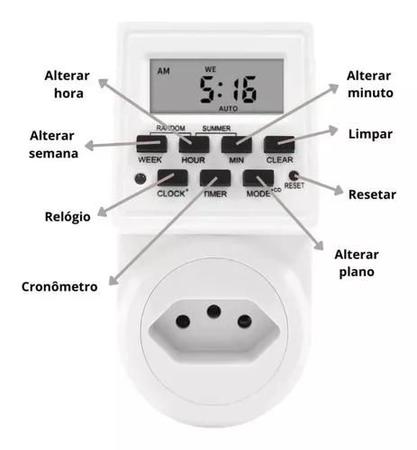 Timer Temporizador Digital Bivolt Liga Desliga Bomba Agua Rhos
