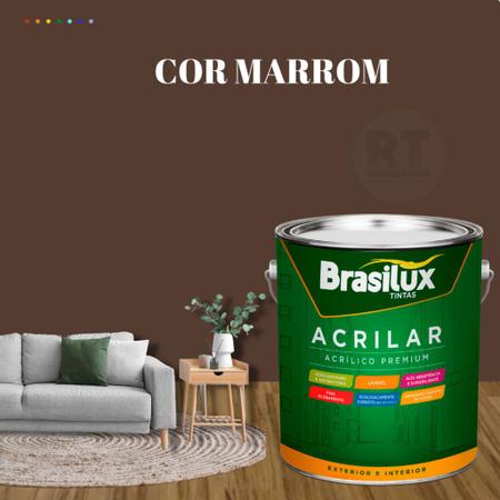Imagem de Tinta De Parede Brasilux Acrilar Cor Marrom Fosca Lavável Antimofo Premium 3,2L Cor Marrom Chocolate/Cor Pedra Esculpida.