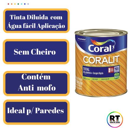 Imagem de Tinta Esmalte Sintético Base Água Cor Amarelo 800ml Coral Coralit Total Zero Acetinado p/Madeiras e Metais e Pintura em Artesanato de MDF.