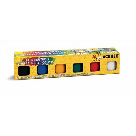 Tinta Guache Acrilex  Lister - Tinta Guache - 6 Cores - Pintura a Dedo -  30 ml - Acrilex - Acrilex