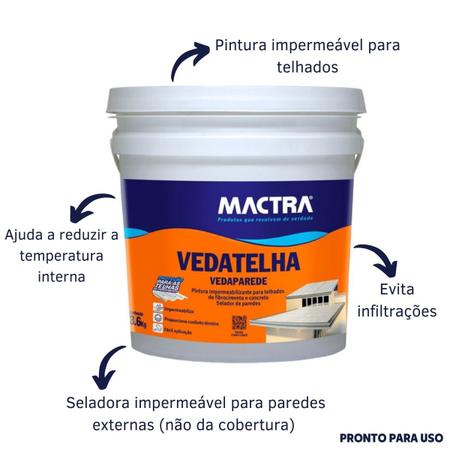 Imagem de Tinta Impermeabilizante Veda Telha e Parede Mactra 3,6 kg Branco - Telhado Fibrocimento, Amianto, Canaletão, Parede Externa - VEDATELHA VEDAPAREDE