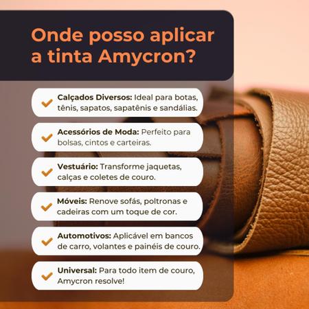 Imagem de Tinta para Couro 90ml Amycron Sapatos Bolsas Volante Banco Sofá Calçados Cadeira